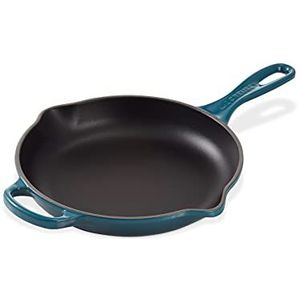 Le Creuset Signature ronde braad- en serveerpan van gietijzer, met hulpgreep en 2 uitgietneus, Ø 23 cm, Deep Teal, 20182236420422