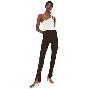Trendyol Vrouwen Vrouw Hoge Taille Rechte Been Slim Fit Broek Broek, Bruin, S