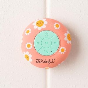 WONDEE Mr Wonderful Bluetooth-luidspreker voor de douche, roze, madeliefje, met zuignap en waterdicht, geluk in de douche met stereogeluid + oproepen, Mr Wonderful, origineel cadeau voor meisjes