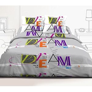 Home Linge Passion beddengoed, 3-delig, 220 x 240 cm, Dream Colors, katoen, grijs/wit/oranje-violet, 220 x 240 cm