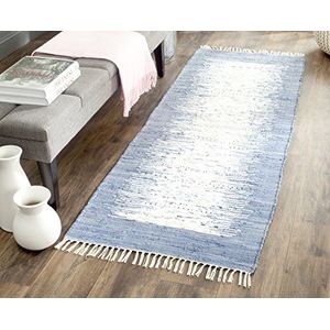 SAFAVIEH Modern tapijt voor woonkamer, eetkamer, slaapkamer - Montauk Collection, korte pool, ivoor en donkerblauw, 69 x 213 cm