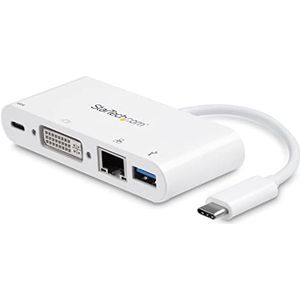 StarTech.com USB C Multiport Adapter, USB-C naar DVI-D (Digitaal) Video Adapter, 60W Power Delivery Passthrough Charging, GbE, USB-A, USB Type-C/Thunderbolt 3 Mini Laptop Dock (DKT30CDVPD)