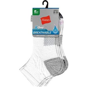 Hanes Women's Lightweight Breathable Ankle Socks 6 Pair Pack, White Basic, Shoe Size: 5-9