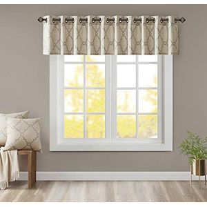 Madison Park Saratoga Valance voor raam, filtert licht, fretwerk print, doorvoertule aan bovenkant, voor woonkamer, slaapkamer, en keuken, 127 cm x 45,7 cm, beige/grijs