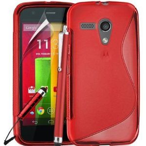 Motorola Moto G Premium Case Cover Inclusief Screen Protector en Polijstdoek, 2 Capacitieve Stylus Pen Meerdere kleuren (ROOD)