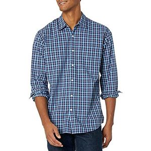 Amazon Essentials Men's Casual poplin overhemd met normale pasvorm en lange mouwen, Blauw Plaid, XS