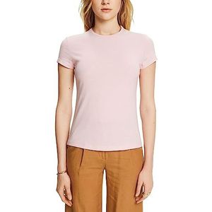 ESPRIT T-shirt met ronde hals, 100% katoen, Pastel pink, XS
