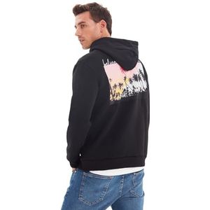 Trendyol Heren Black Male Regular Fit Printed Hooded Sweatshirt, S