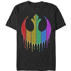 Star Wars Unisex Rainbow Sparkle Rebel Drip Organic Short Sleeve T-Shirt, Zwart, M, zwart, M