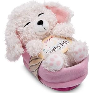 NICI knuffel hond - Poedel wit 12cm, slapend in mand - Pluche knuffel om te knuffelen en van te houden - Duurzaam geproduceerd van gerecyclede materialen - 49749