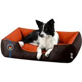 BedDog® hondenmand LUPI, vierkant hondenkussen, grote hondenbed, hondensofa, hondenhuis, met afneembare hoez, wasbaar, XL, bruin/oranje