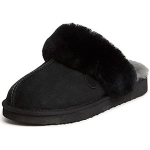 Dearfoams Fireside Sydney Shearling Bont Indoor/Outdoor Scuff Slipper met brede breedtes, zwart, 7