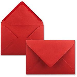 Enveloppen, 25 stuks, B6 - 17,5 x 12,5 cm, rood, natte plakrand met puntige klep, 120 g/m², voor bruiloft, wenskaarten, uitnodigingen