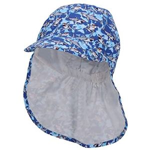 Sterntaler Uniseks kinderpet met klep, nekbescherming, haaien, kindermuts, blauw, 49 cm