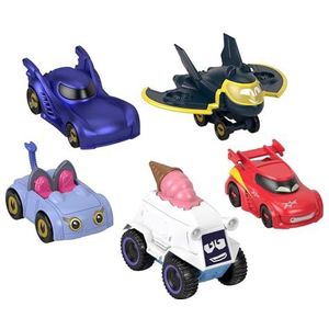 Fisher-Price DC Batwheels speelgoedauto's op schaal van 1:55 set van 5, Bam Batmobiel Redbird Kitty Snowy & Batwing, Batcast metalen voertuigen, 3 jaar en ouder, HML20