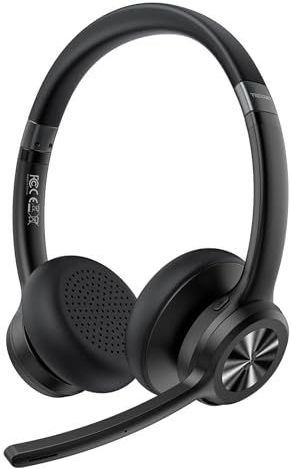 TECKNET V5.2 Bluetooth-headset met microfoon, draadloze headset met ruisonderdrukking en dempende microfoon, oplaadbare draadloze on-ear hoofdtelefoon voor vrachtwagenchauffeurs/callcenters/kantoren