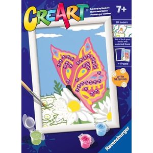 Ravensburger - CreArt E-serie Classic: glanzende vlinder, schilderset op nummer, bevat een voorgedrukte tafel, kwast, kleuren en accessoires, creatief spel voor jongens en meisjes, 7 jaar