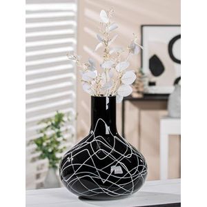 GILDE Decoratieve vaas zwart wit - moderne decoratieve vaas decoratief object glazen vaas bloemenvaas handgemaakt van gekleurd glas - hoogte 28 cm