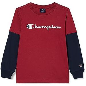 Champion Legacy American Classics B-logo twee-color L-s ronde hals shirt met lange mouwen voor kinderen en jongeren, Rood Tbr/Marineblauw, 5-6 anni