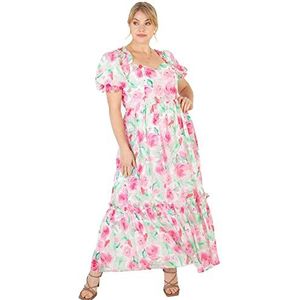 Lovedrobe Maxi-jurk voor dames, grote maten, gebogen, korte mouwen, strikceintuur voor zomer, feest, kantoor, bloemenpatroon, Bloemen, 42