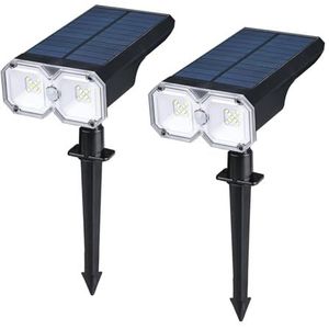 GRIFEMA GD251-2 Led-zonnelampen voor buiten, 2 stuks, 18 leds, 5 modi, IP65 waterdicht, voor de verlichting van wegen, binnenplaats, terras, gazon