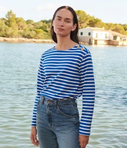 Petit Bateau - Marineshirt - Katoen - Wit/Blauw - Lange Mouwen