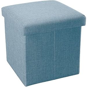 INTIRILIFE Opvouwbare kruk 38x38x38 cm in hemelsblauw - zitkubus met opbergruimte en deksel van stof in linnenlook - zitkubus voetensteun opbergdoos kist zitbank