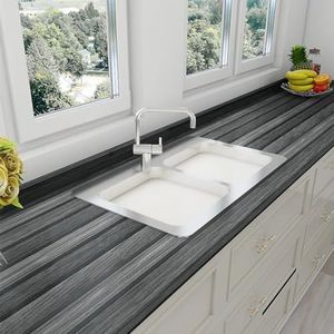 JOLIHOME Schil en Plak Hout Rooster Effect Behang Donkergrijs Zelfklevend Contact Papier Waterdicht Kleverige Rug Plastic Vinyl Film Rollen voor Keuken Douche Woonkamer Decor 44.5x500cm