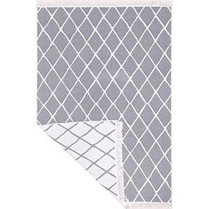 Muratap Boho Kelim Tapijtloper dubbelzijdig grijs 3 - laagpolig tapijt Skandi modern voor woonkamer, keuken, badkamer, toilet, wasbaar - Oeko-Tex - maat: 60 x 90 cm