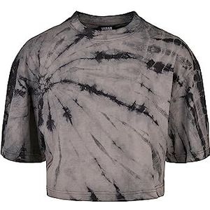 Urban Classics Dames T-shirt korte mouwen buikvrij, batik patroon, oversized pasvorm met overgesneden schouders, ronde hals, maat XS tot 5XL, zwart/asfalt., 4XL