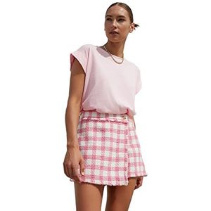 Trendyol Vrouwen Vrouwen Basic Regular Standaard Crew Neck Geweven T-shirt, roze, XS