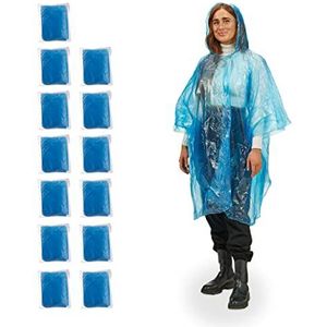 Relaxdays regenponcho set van 13, regenkledij voor op de fiets, met mouwen & capuchon, volwassenen, uniseks, blauw