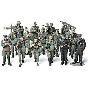 TAMIYA 300032530 300032530-1:48 WWII figuurset Duitse infanterie manoeuvre, 15 soldaten, getrouwe replica, plastic bouwpakket, knutselen, modelbouwset, montage, ongelakt