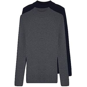 Trendyol Man getailleerde basic gebreide trui met hoge hals, marineblauw-veelkleurig, M, Marineblauw-veelkleurig, M