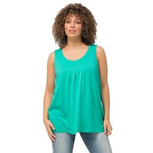 Ulla Popken, Dames, grote maten, top, sierplooien, A-lijn, ronde hals, mouwloos, modal, turquoisegroen, 42-44