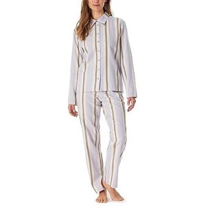 Schiesser Dames pyjama lang flanel 100% katoen doorgeknoopte winter pyjamaset, lila, 46, Flieder, 46