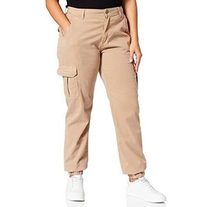 Urban Classics Dames Broek Ladies High Waist Cargo Pants, vrouwen Cargobroek met opgestikte zakken verkrijgbaar in vele kleuren, maten 26-34, Softtaupe