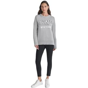 DKNY Dames Varsity Logo Intarsi Sweater, Pearl Grey Heater/Ivory, L