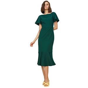 Trendyol Basics Midi Wrapover Regular Fit geweven jurk voor dames, Groen, 60