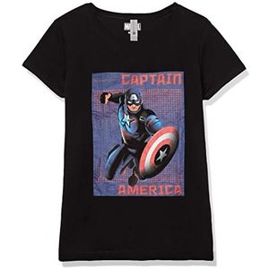 Marvel Little, Big Classic Halftone Cap Girls Short Sleeve Tee Shirt, Black, X-Small, zwart, XS