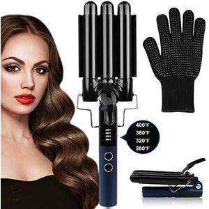 Flintronic Krultang, opvouwbaar, golvend strijkijzer voor haar, 25 mm, met led-display en keramische coating, instelbare temperatuur, voor lang of kort haar