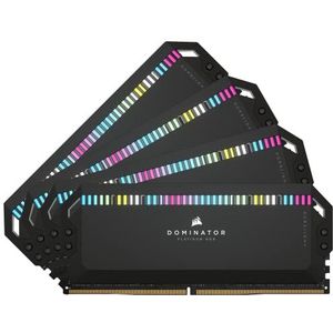 Corsair DOMINATOR PLATINUM RGB DDR5 64GB (4x16GB) 5600MHz C36 Intel-Geoptimaliseerd Desktopgeheugen (Onboard Spanningsregeling, Gepatenteerde CORSAIR DHX-Koeling, 12 CAPELLIX RGB LEDs) Zwart