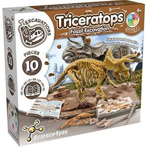 Triceratops, opgravingsset voor kinderen +6 jaar - Graaf en monteer 10 dinosaurusfossielen met dit paleontologische en archeologische speelgoed voor kinderen, wetenschappelijke spellen van 6-10 jaar