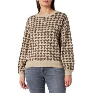 Vila Dames Viril L/S Houndstooth Knit Top/Ka Gebreide Trui, bruin, XL