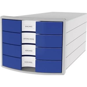 HAN Ladenbox Impuls 2.0 met 4 gesloten laden voor DIN A4/C4 incl. labels, uittrekblokkering, meubelvriendelijke rubberen voetjes, design in premium kwaliteit, 1012-14, lichtgrijs/blauw