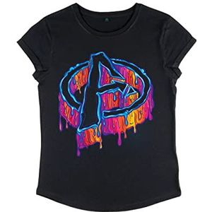 Marvel Avengers Classic Melting Avengers Icon T-shirt voor dames, met rold mouwen, zwart, S