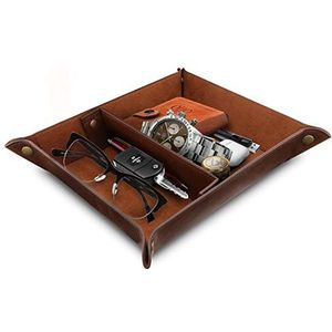 Londo - Lederen Dienblad Organizer - Praktische Opslag - voor Portemonnees, Horloges, Sleutels, Munten, Mobiele Telefoons en Kantoorapparatuur (Donker Bruin)