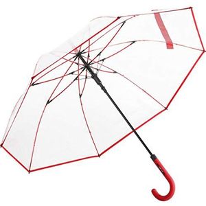 Paraplu, transparant, voor dames, automatisch, rode handgreep, rand en rode stutten