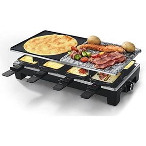 SENYA SYCK-G092, 4-in-1 raclette, grill, pannenkoeken, 8 personen, anti-aanbaklaag, 1500 W, Chesse & Stone, zwart