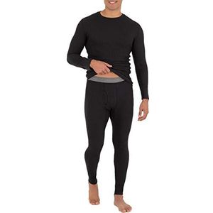 Fruit of the Loom Men's Recycled Waffle Thermal Underwear Set (Top and Bottom), Black, 2X-Large